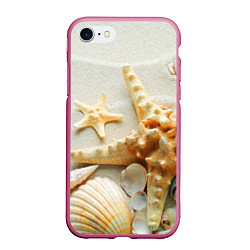 Чехол iPhone 7/8 матовый Морские ракушки, цвет: 3D-малиновый