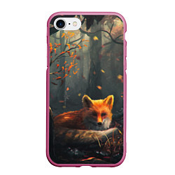 Чехол iPhone 7/8 матовый Лисица в лесу, цвет: 3D-малиновый