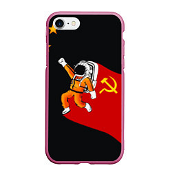Чехол iPhone 7/8 матовый Советский Гагарин, цвет: 3D-малиновый