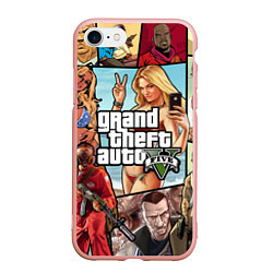 Чехол iPhone 7/8 матовый GTA V, цвет: 3D-светло-розовый