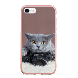 Чехол iPhone 7/8 матовый Котик фотограф, цвет: 3D-светло-розовый
