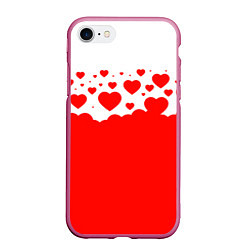 Чехол iPhone 7/8 матовый Сердечки, цвет: 3D-малиновый