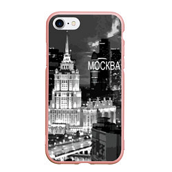 Чехол iPhone 7/8 матовый Огни ночной Москвы, цвет: 3D-светло-розовый
