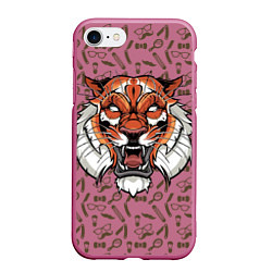 Чехол iPhone 7/8 матовый Тигр-барбер, цвет: 3D-малиновый