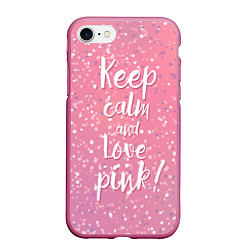 Чехол iPhone 7/8 матовый Keep Calm & Love Pink, цвет: 3D-малиновый