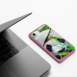 Чехол iPhone 7/8 матовый Панда в лесу, цвет: 3D-малиновый — фото 2