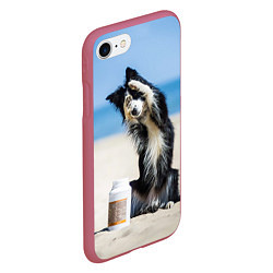 Чехол iPhone 7/8 матовый Песик на пляже, цвет: 3D-малиновый — фото 2