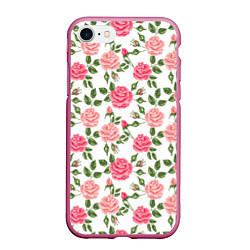 Чехол iPhone 7/8 матовый Розы Паттерн, цвет: 3D-малиновый