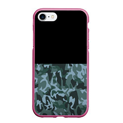 Чехол iPhone 7/8 матовый Камуфляж: черный/синий, цвет: 3D-малиновый