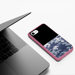 Чехол iPhone 7/8 матовый Камуфляж: черный/голубой, цвет: 3D-малиновый — фото 2