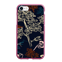 Чехол iPhone 7/8 матовый Цветочный pattern, цвет: 3D-малиновый