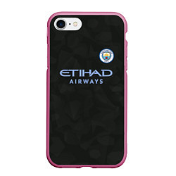 Чехол iPhone 7/8 матовый Man City FC: Black 17/18, цвет: 3D-малиновый