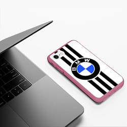 Чехол iPhone 7/8 матовый BMW: Black Strips, цвет: 3D-малиновый — фото 2