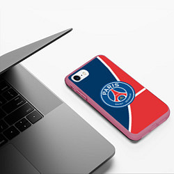 Чехол iPhone 7/8 матовый FC PSG: France, цвет: 3D-малиновый — фото 2