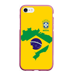 Чехол iPhone 7/8 матовый Сборная Бразилии: желтая, цвет: 3D-малиновый