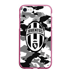 Чехол iPhone 7/8 матовый FC Juventus: Camouflage, цвет: 3D-малиновый