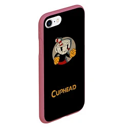 Чехол iPhone 7/8 матовый Cuphead: Black Mugman, цвет: 3D-малиновый — фото 2