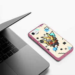 Чехол iPhone 7/8 матовый Pikachu Geometry, цвет: 3D-малиновый — фото 2