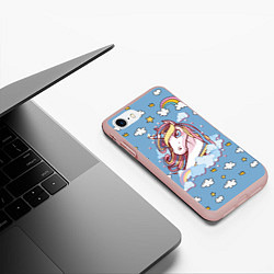 Чехол iPhone 7/8 матовый Единорог на облаках, цвет: 3D-светло-розовый — фото 2