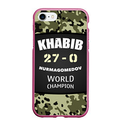 Чехол iPhone 7/8 матовый Khabib: 27 - 0, цвет: 3D-малиновый