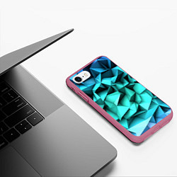 Чехол iPhone 7/8 матовый Бирюзовые грани, цвет: 3D-малиновый — фото 2