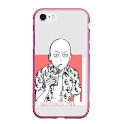 Чехол iPhone 7/8 матовый Saitama: One-Punch Man, цвет: 3D-малиновый