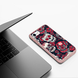 Чехол iPhone 7/8 матовый Мексиканские черепа, цвет: 3D-светло-розовый — фото 2