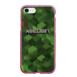 Чехол iPhone 7/8 матовый MINECRAFT FOREST, цвет: 3D-малиновый