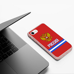 Чехол iPhone 7/8 матовый Хоккей: Россия, цвет: 3D-светло-розовый — фото 2