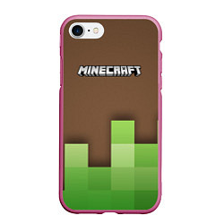 Чехол iPhone 7/8 матовый Minecraft - Логотип, цвет: 3D-малиновый