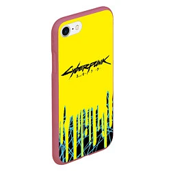 Чехол iPhone 7/8 матовый Cyberpunk 2077: Yellow Style, цвет: 3D-малиновый — фото 2