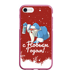 Чехол iPhone 7/8 матовый Пьяный Дед Мороз, цвет: 3D-малиновый