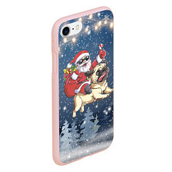 Чехол iPhone 7/8 матовый Санта едет на мопсе, цвет: 3D-светло-розовый — фото 2