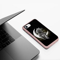 Чехол iPhone 7/8 матовый Кот на луне, цвет: 3D-светло-розовый — фото 2