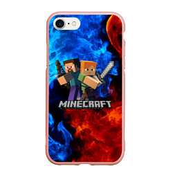 Чехол iPhone 7/8 матовый MINECRAFT, цвет: 3D-светло-розовый