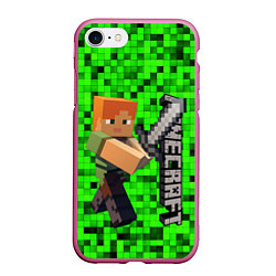 Чехол iPhone 7/8 матовый MINECRAFT, цвет: 3D-малиновый