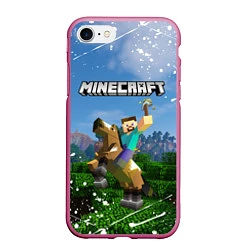 Чехол iPhone 7/8 матовый MINECRAFT, цвет: 3D-малиновый