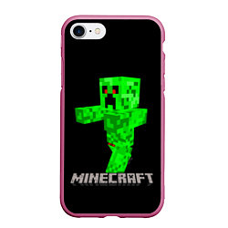 Чехол iPhone 7/8 матовый MINECRAFT CREEPER, цвет: 3D-малиновый