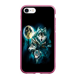 Чехол iPhone 7/8 матовый ВОЛКИ, цвет: 3D-малиновый