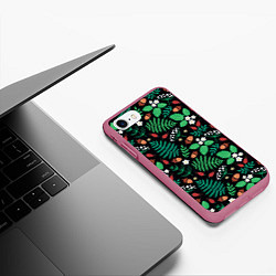 Чехол iPhone 7/8 матовый Forest leaves, цвет: 3D-малиновый — фото 2