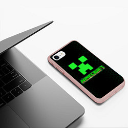 Чехол iPhone 7/8 матовый Minecraft, цвет: 3D-светло-розовый — фото 2