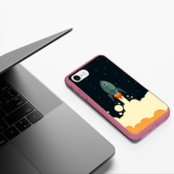 Чехол iPhone 7/8 матовый Ракета дым космос, цвет: 3D-малиновый — фото 2