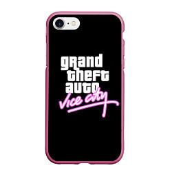 Чехол iPhone 7/8 матовый GTA VICE CITY, цвет: 3D-малиновый