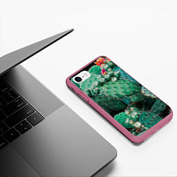 Чехол iPhone 7/8 матовый Кактусы с цветами реализм, цвет: 3D-малиновый — фото 2