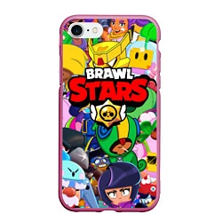 Чехол iPhone 7/8 матовый BRAWL STARS ВСЕ БРАВЛЕРЫ, цвет: 3D-малиновый