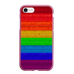 Чехол iPhone 7/8 матовый Разноцветные доски радужный, цвет: 3D-малиновый