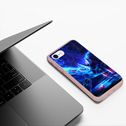 Чехол iPhone 7/8 матовый ВОЛК В НЕОНЕ D, цвет: 3D-светло-розовый — фото 2