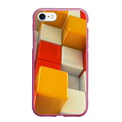 Чехол iPhone 7/8 матовый КУБЫ 3D, цвет: 3D-малиновый