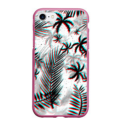 Чехол iPhone 7/8 матовый ПАЛЬМЫ TROPICAL GLITCH, цвет: 3D-малиновый