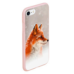 Чехол iPhone 7/8 матовый Лиса и снег, цвет: 3D-светло-розовый — фото 2